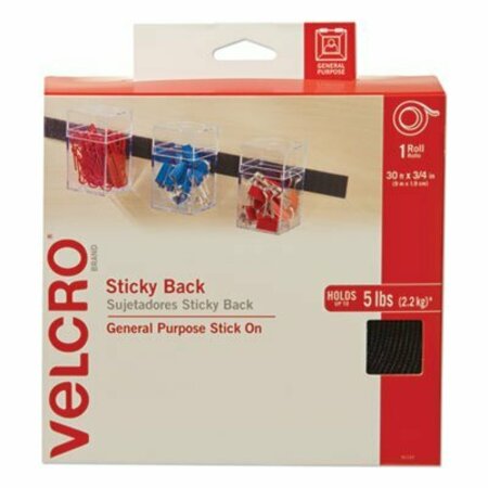 VELCRO BRAND Velcro, STICKY-BACK FASTENERS, REMOVABLE ADHESIVE, 0.75in X 30 FT, BLACK 91137